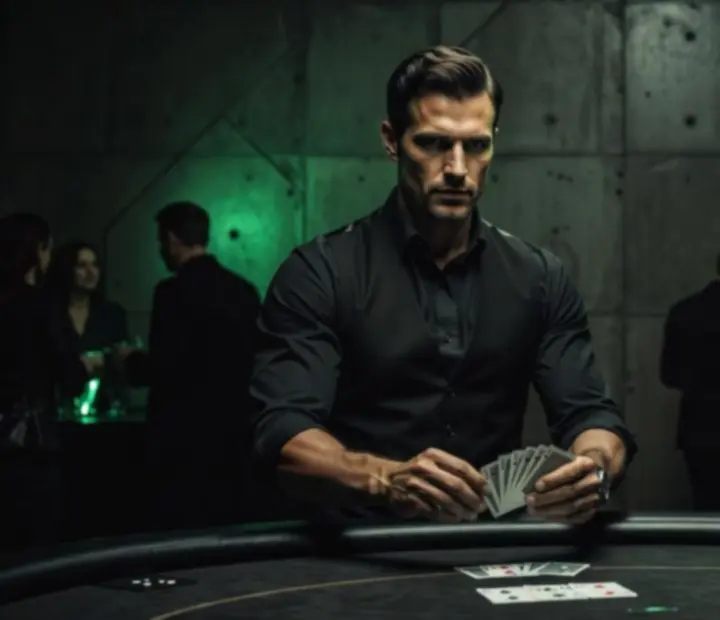 Profesjonalny krupier i prowadzący przy stole pokerowym