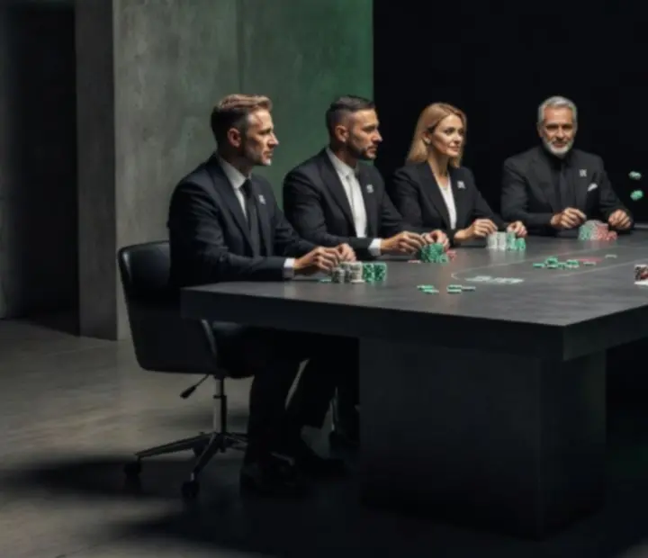 Goście przy brutalnym stole pokerowym podczas wydarzenia